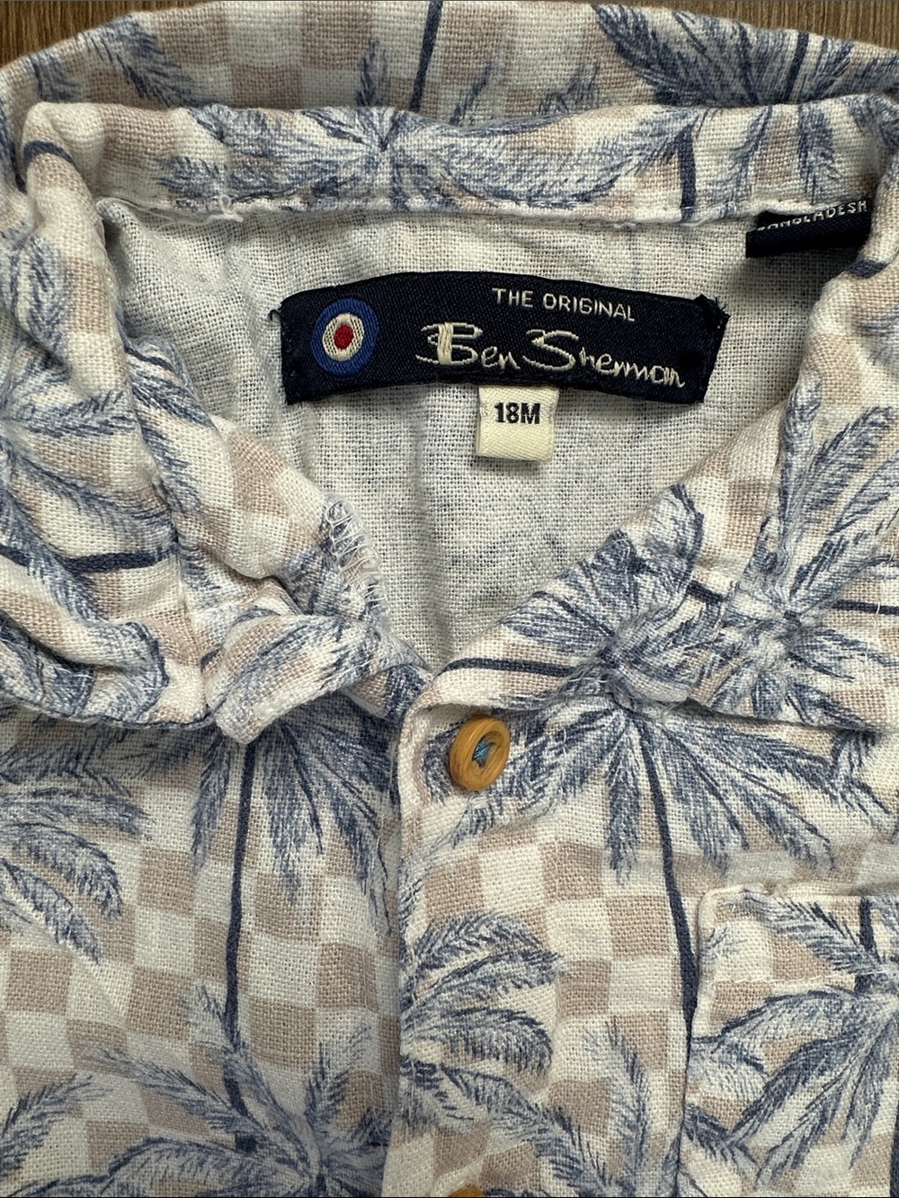 🌴 18M Toddler Blue & Cream Palm-Print Shirt & Shorts Set - Picture 2 of 6